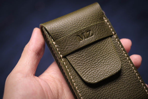 Olive Green Minerva Box Vegetable tanned Leather Watch Pouch (Type B)