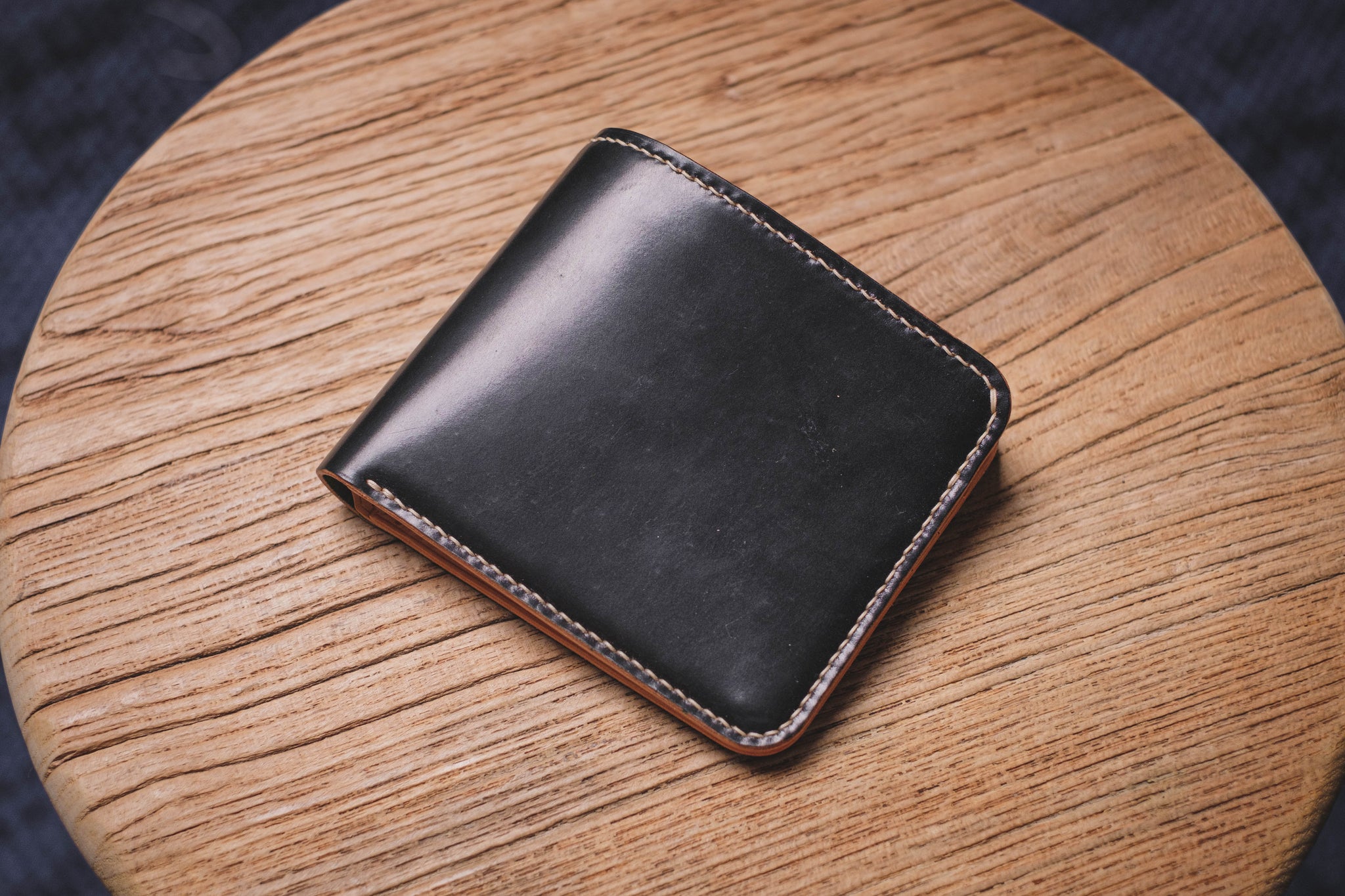 6-Slot Horween Shell Cordovan Black & Natural Leather Billfold Wallet