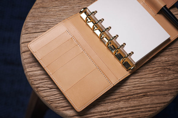 Two-Tone Pocket Black Pebble Leather Ring Organizer with Krause Rings