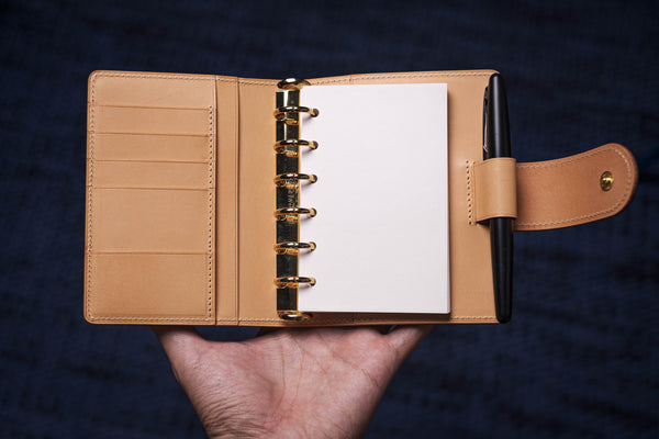 Two-Tone Pocket Black Pebble Leather Ring Organizer with Krause Rings