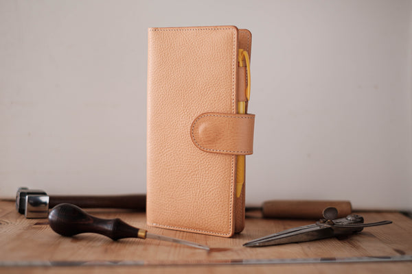 6 COLORS - Weeks Snap Closure Pebbled Leather Cover with Card Slots