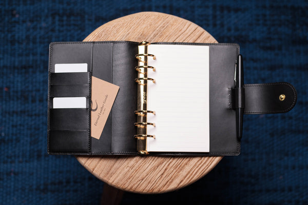 Personal Black Leather Ring Organizer with Krause rings