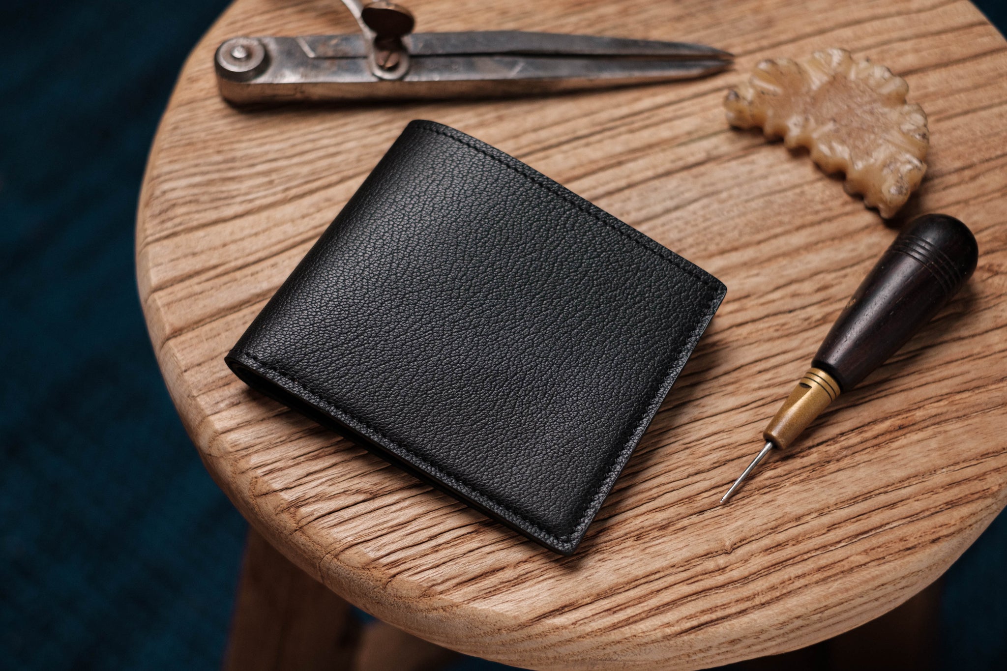 Black Goats Leather 6-Slot Bifold Wallet