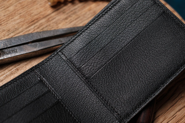 Black Goats Leather 6-Slot Bifold Wallet