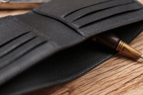 Black Goats Leather 6-Slot Bifold Wallet