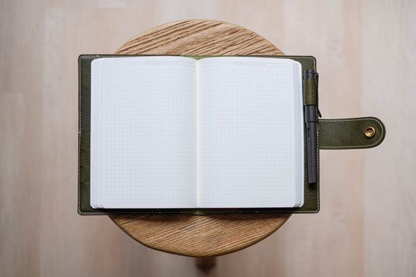 6 COLORS - B6/Stalogy Olive Green Snap Closure Pebbled Leather Notebook Cover with Card Slots