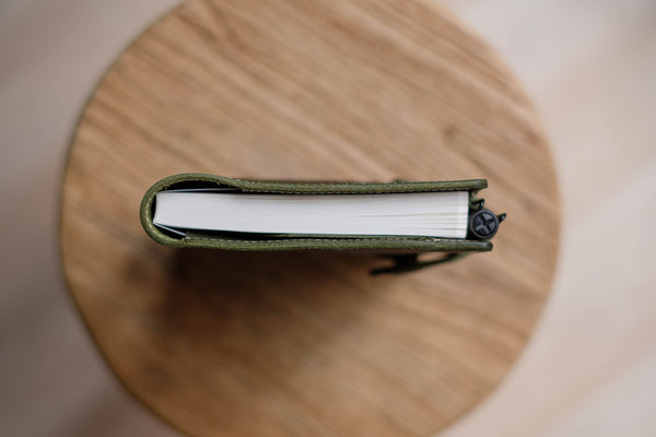 6 COLORS - B6/Stalogy Olive Green Snap Closure Pebbled Leather Notebook Cover with Card Slots