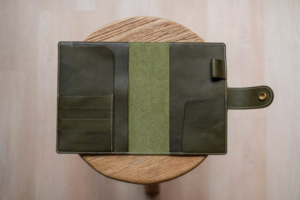 6 COLORS - B6/Stalogy Olive Green Snap Closure Pebbled Leather Notebook Cover with Card Slots