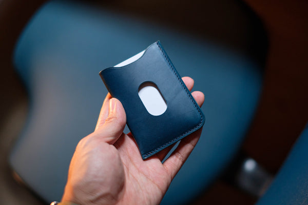 Navy Blue Buttero Leather Minimalist Wallet