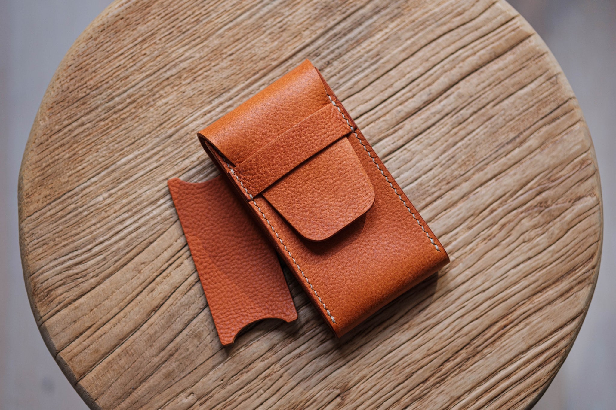 Orange-brown Minerva Box Vegetable tanned Leather Watch Pouch (Type B)