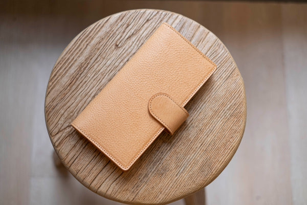 6 COLORS - Lined Weeks Snap Closure Pebbled Leather Notebook Cover with Card Slots