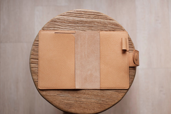 A6/Hobonichi/Midori MD Natural Snap Closure Pebbled Leather Notebook Cover