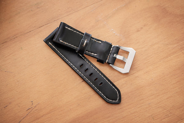 Black Shell Cordovan Leather Standard Tapered Strap for Panerai (22, 24 or 26 mm) - Malloria