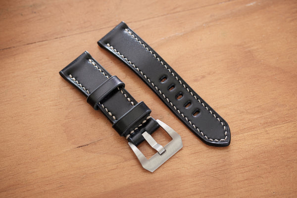 Black Shell Cordovan Leather Standard Tapered Strap for Panerai (22, 24 or 26 mm) - Malloria