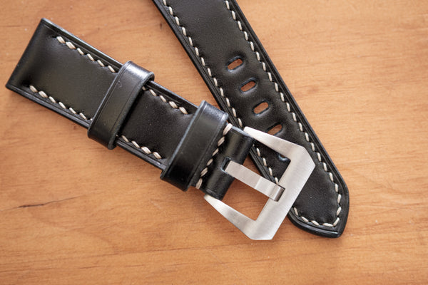 Black Shell Cordovan Leather Standard Tapered Strap for Panerai (22, 24 or 26 mm) - Malloria