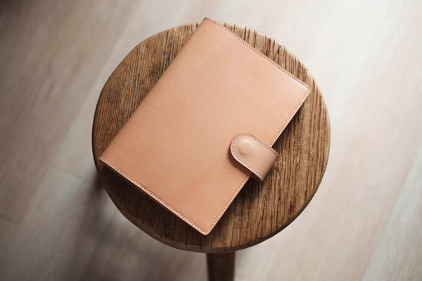 A5/Hobonichi/Midori MD Natural Snap Closure Leather Notebook Cover with Card Slots