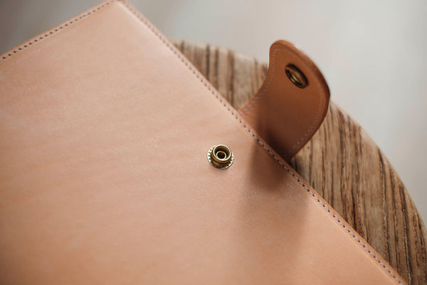 A5/Hobonichi/Midori MD Natural Snap Closure Leather Notebook Cover with Card Slots