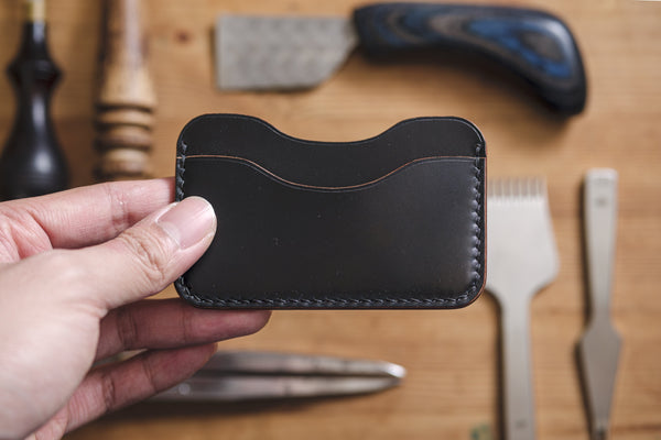 Black Horween Shell Cordovan 3-Pocket Leather Card Wallet - Malloria