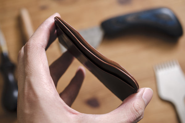 Black Horween Shell Cordovan 3-Pocket Leather Card Wallet - Malloria