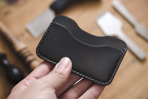 Black Horween Shell Cordovan 3-Pocket Leather Card Wallet - Malloria