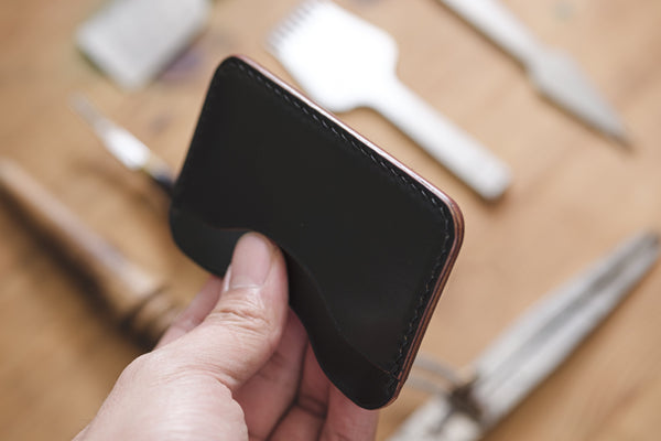 Black Horween Shell Cordovan 3-Pocket Leather Card Wallet - Malloria