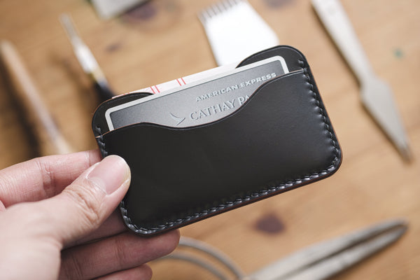 Black Horween Shell Cordovan 3-Pocket Leather Card Wallet - Malloria