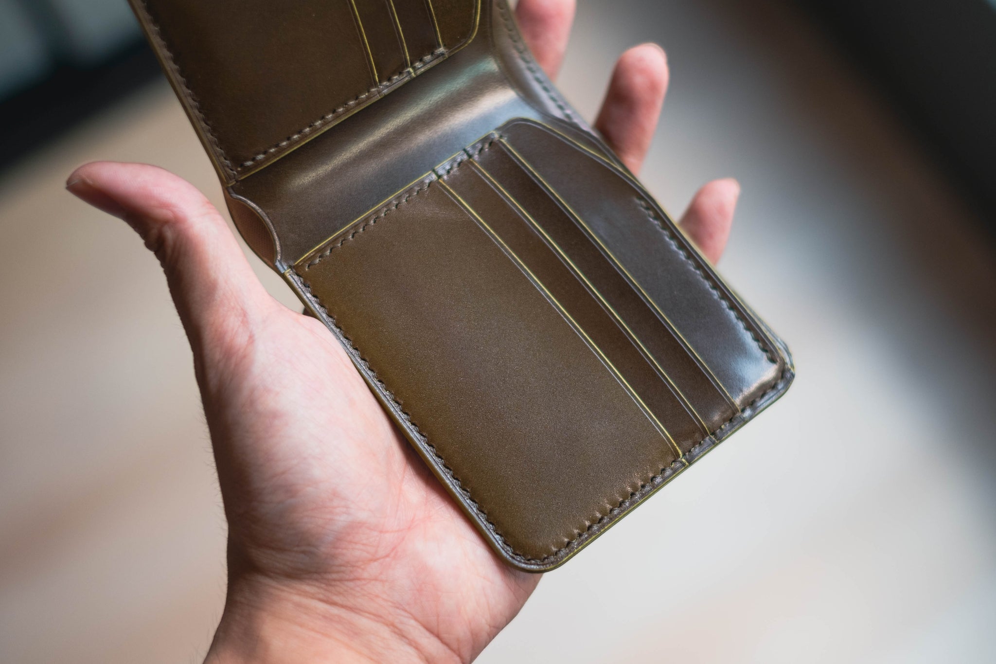 CUSTOMIZABLE - 6-Slot Burgundy Shell Cordovan Leather Billfold Wallet