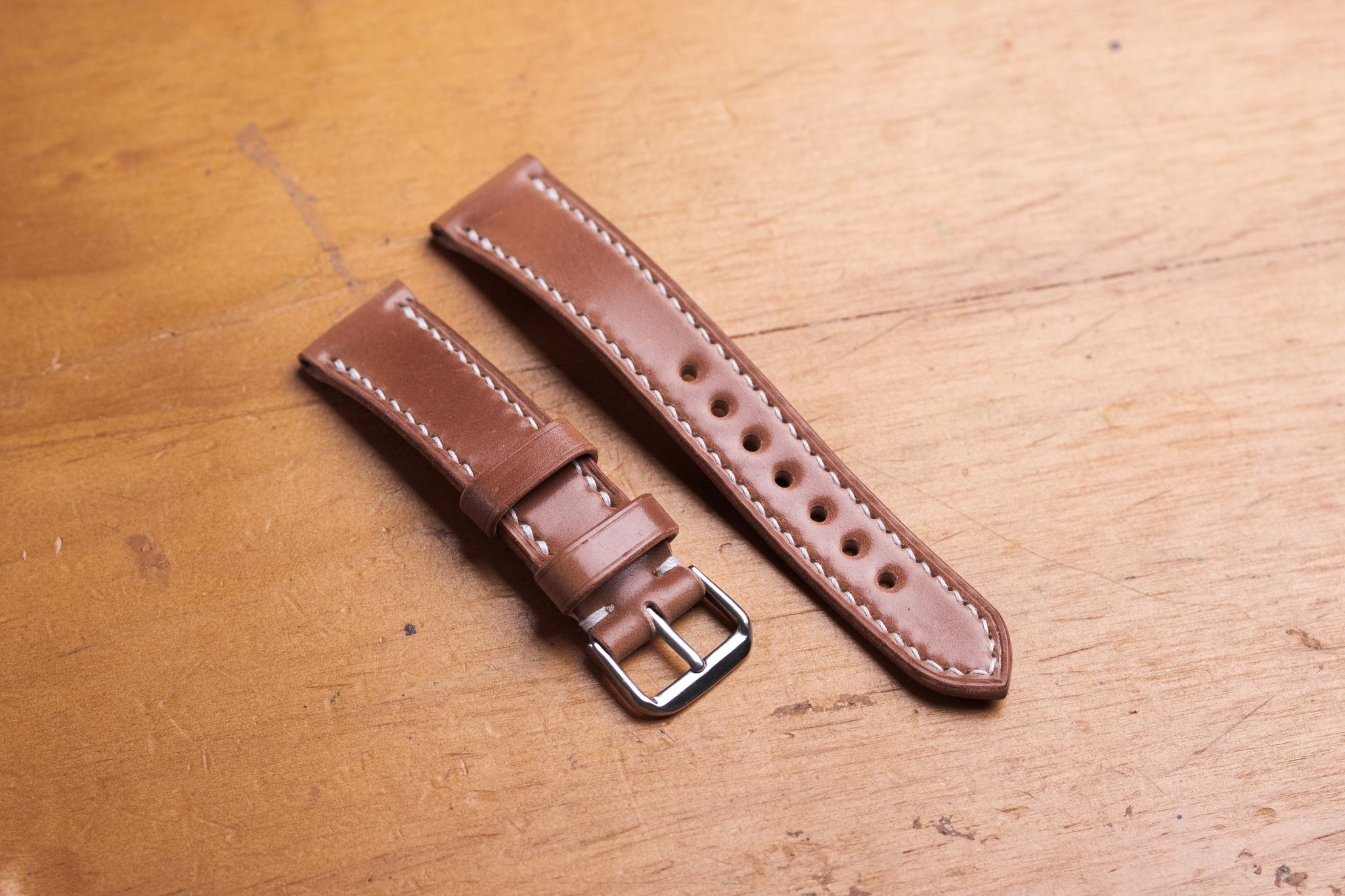 Natural Horween Shell Cordovan Leather Tapered Basic Watch Strap (18, 20, 22 and 24 mm) - Malloria