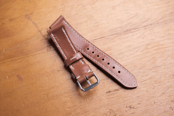 Natural Horween Shell Cordovan Leather Tapered Basic Watch Strap (18, 20, 22 and 24 mm) - Malloria