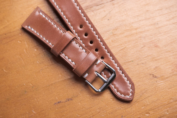 Natural Horween Shell Cordovan Leather Tapered Basic Watch Strap (18, 20, 22 and 24 mm) - Malloria