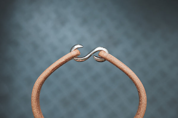 925 Sterling Silver S Hook Natural Vegetable Tanned Leather Bracelet - Malloria