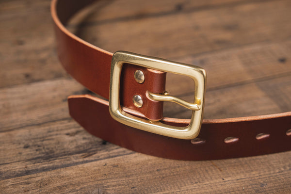 Brown English Bridle Leather Garrison Belt (1.5 inch, 38 mm wide)