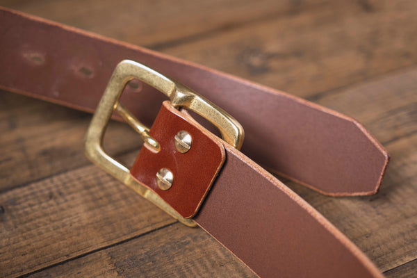 Brown English Bridle Leather Garrison Belt (1.5 inch, 38 mm wide)