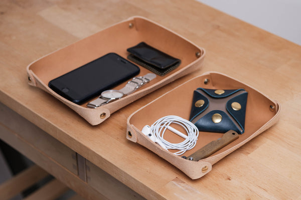 12 COLORS - Caramel Buttero Leather Rectangular Catchall Trays - Malloria