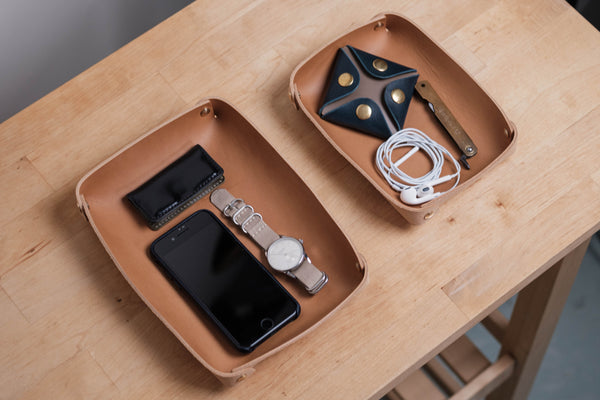 12 COLORS - Caramel Buttero Leather Rectangular Catchall Trays - Malloria