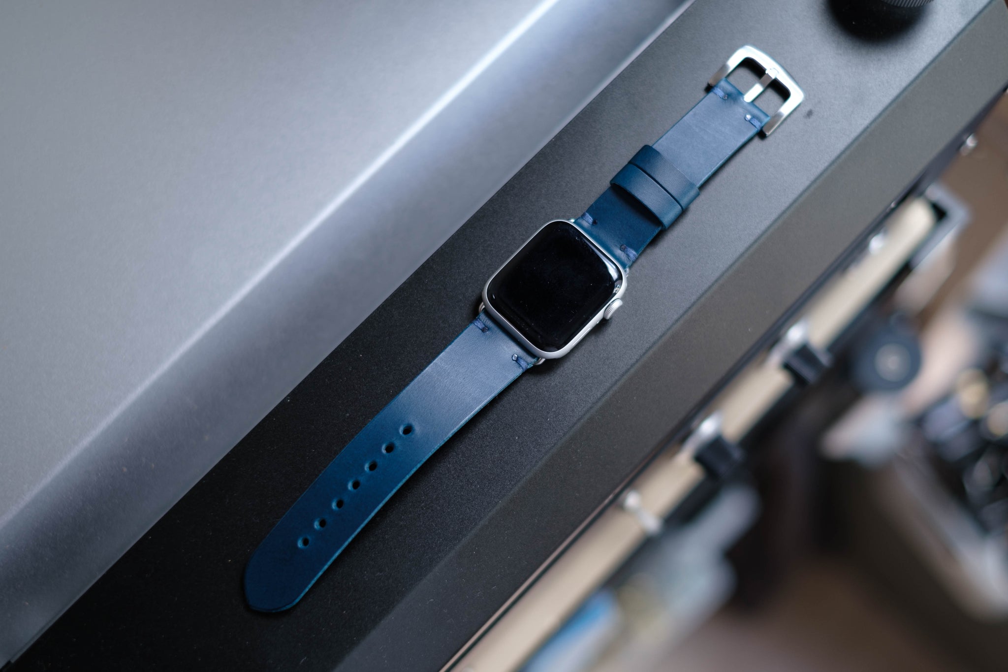 Navy Blue Leather Minimalist Watch Strap for Apple Watch