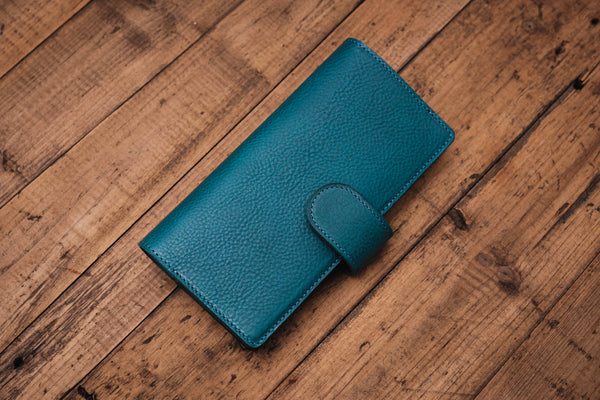 6 COLORS - Lined Weeks Snap Closure Pebbled Leather Notebook Cover with Card Slots