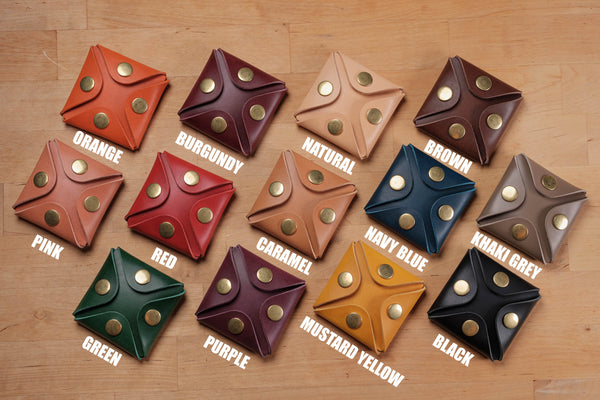 13 COLORS - Vegetable-tanned Leather Square Coin Purse, Utility Pouch - Malloria