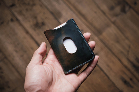 In Stock - Horween Marbled Navy Shell Cordovan Minimalist Card Wallet