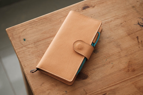 6 COLORS - Hobonichi Weeks Natural Snap Closure Pebbled Leather Notebook Cover - Malloria