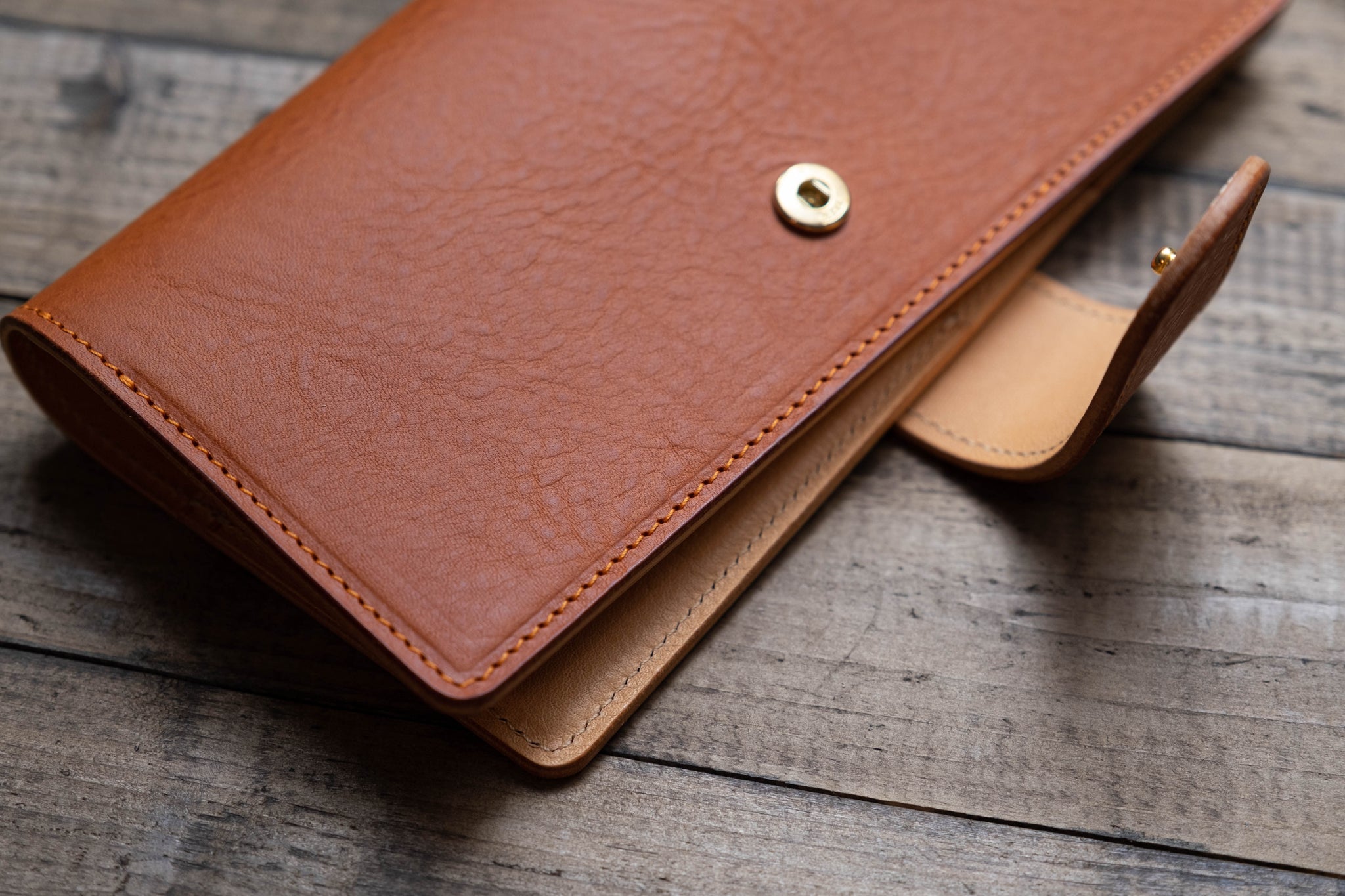 Two-tone Lined Weeks Snap Closure Pebbled Leather Notebook Cover with Card Slots