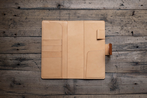 Two-tone Lined Weeks Snap Closure Pebbled Leather Notebook Cover with Card Slots