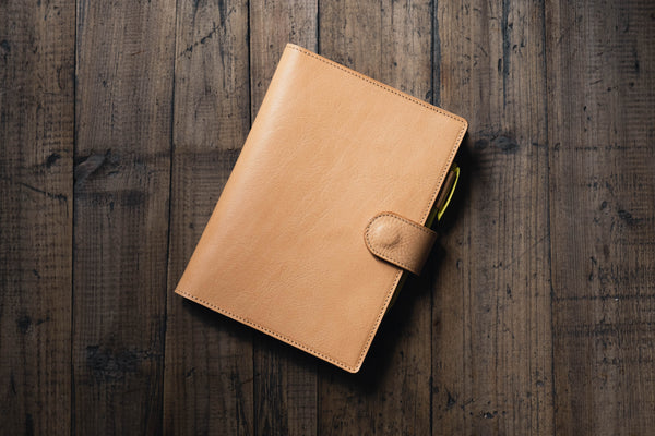 6 COLORS - A5/Hobonichi/Midori MD Natural Snap Closure Pebbled Leather Notebook Cover with Card Slots