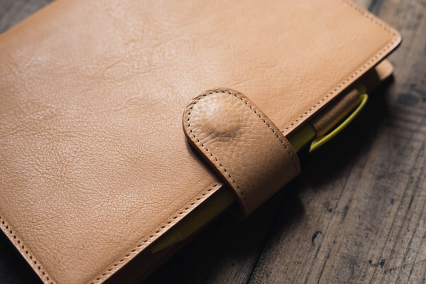 6 COLORS - A5/Hobonichi/Midori MD Natural Snap Closure Pebbled Leather Notebook Cover with Card Slots