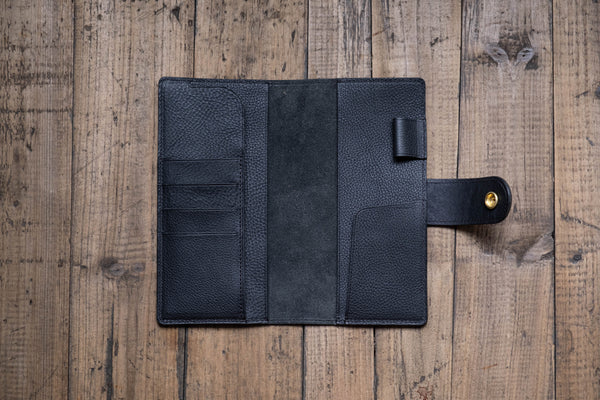 6 COLORS - Weeks Snap Closure Pebbled Leather Cover with Card Slots