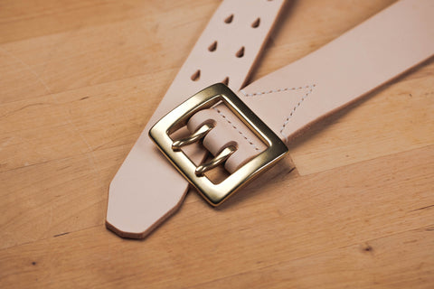 CUSTOMIZABLE - 4 COLORS Natural Vegetable-tanned Leather Stitched Double Garrison Belt (1.5 inch, 38 mm wide)