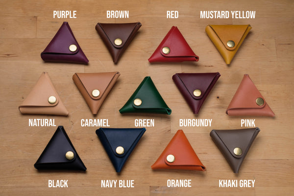 13 COLORS - Vegetable-tanned Leather Triangle Coin Purse, Utility Pouch - Malloria