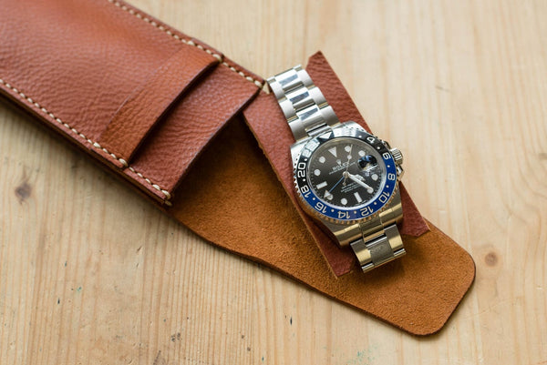 Orange-Brown Minerva Box Vegetable tanned Leather Watch Pouch