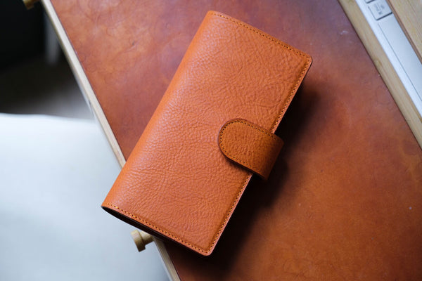 6 COLORS - Lined Weeks Snap Closure Pebbled Leather Notebook Cover with Card Slots