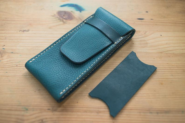 Navy Blue Minerva Box Vegetable tanned Leather Watch Pouch